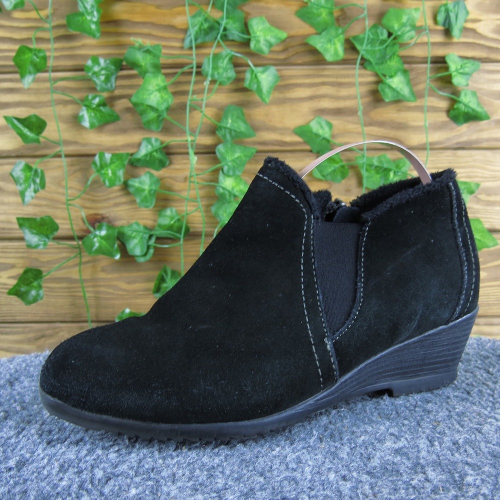 Sporto Draper Black Suede Ankle Boots Women‎ 6 Wedge Heel Warm Lined Casual